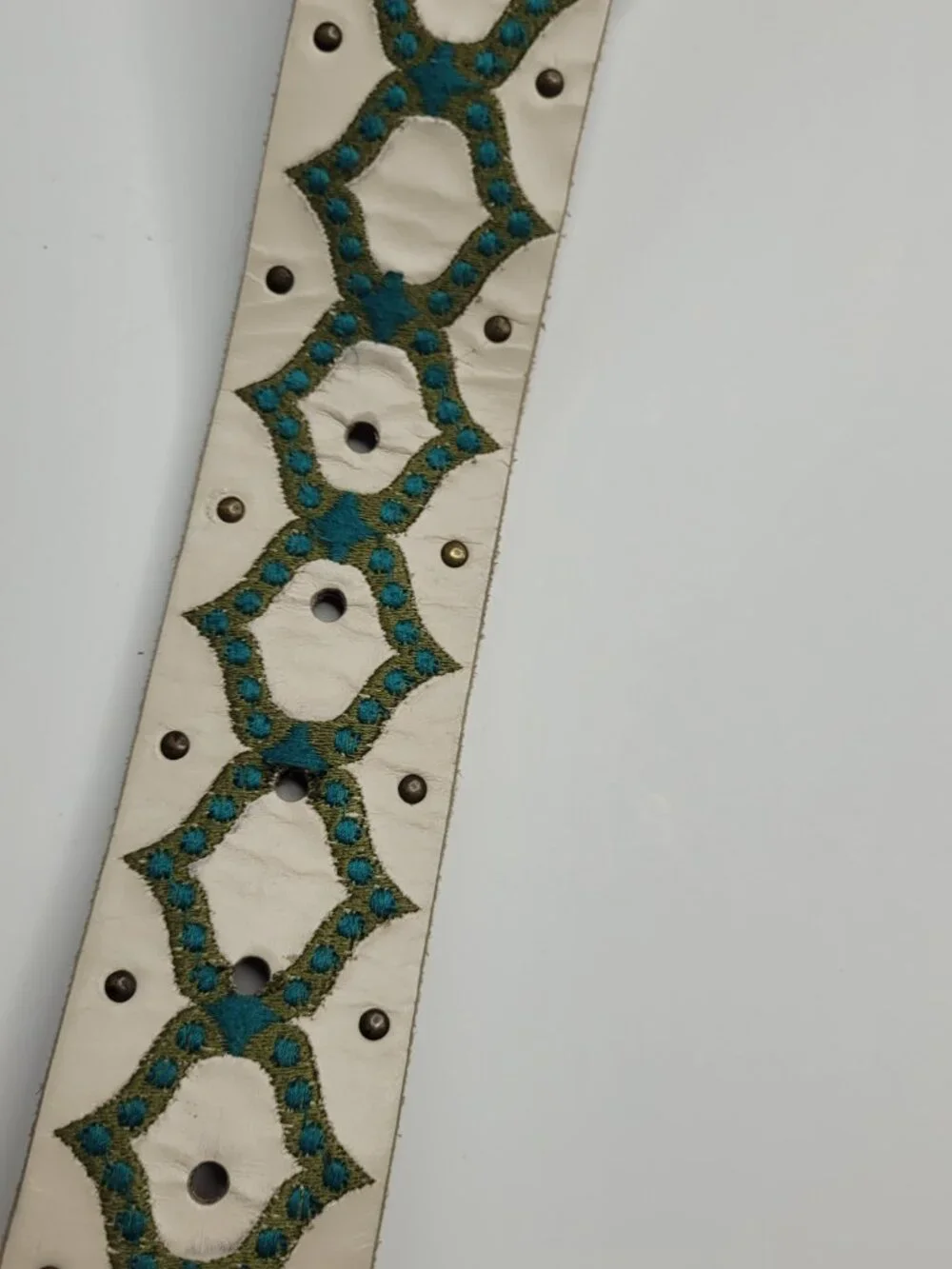 Lucky Brand cream green embraided geometric print western boho festival belt 30